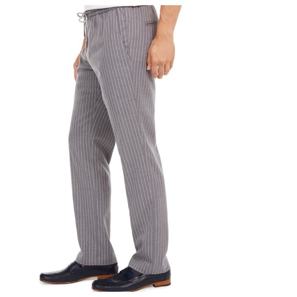 Tasso Elba Mens Stretch Lounge Pants Drawstring Pinstripe Gray S - Picture 2 of 8